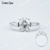 7×9mm Oval Cut Moissanite S925 Sterling Silver Three Stone Engagement Ring