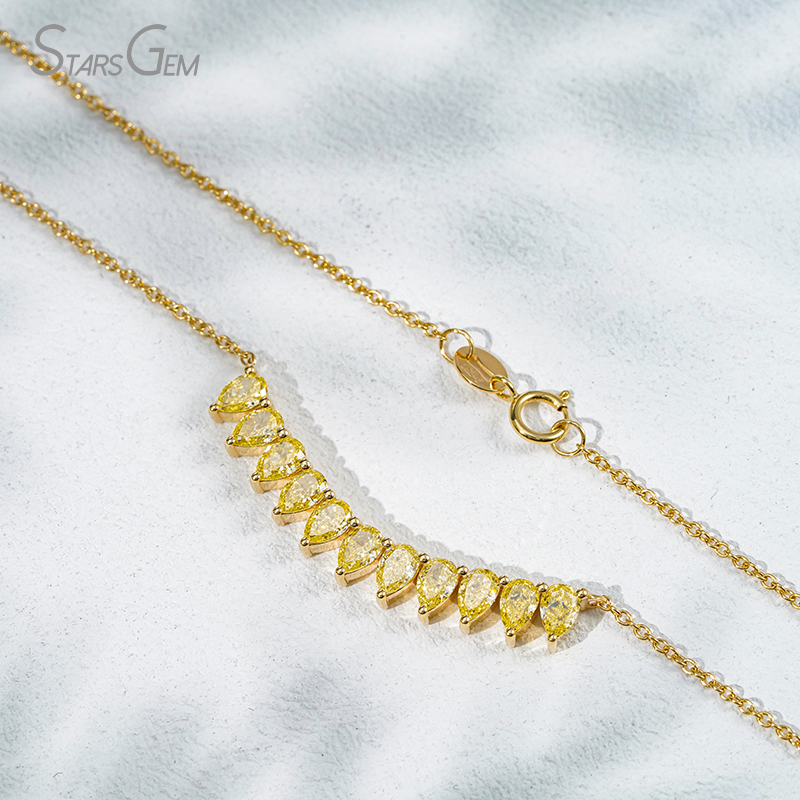 3×4.5mm Pear Cut Yellow Lab Grown Diamond 18K Yellow Gold Diamond Necklace