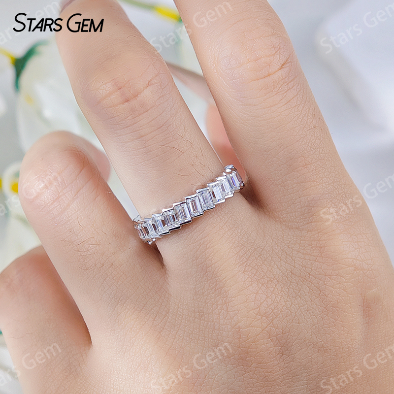 2×3mm Baguette Step Cut Moissanite S925 Sterling Silver Diamond Eternity Ring
