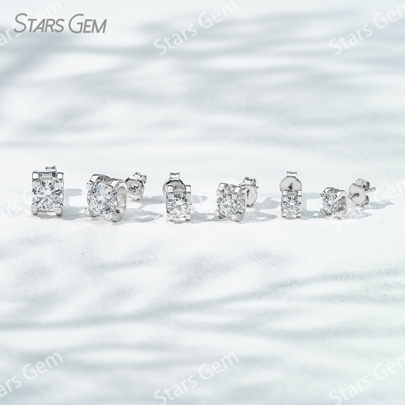 4mm & 5mm & 6.5mm Round Brilliant Cut Moissanite S925 Sterling Silver Diamond Stud Earrings