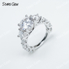 10mm Round Brilliant Cut Moissanite S925 Sterling Silver Pave Engagement Ring