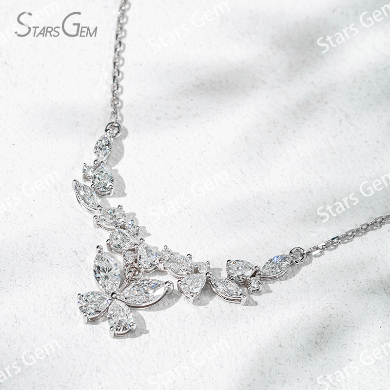 3×6mm Marquise Cut & 3×4mm Pear Cut Lab Grown Diamond Butterfly Shape 18K Gold Diamond Necklace