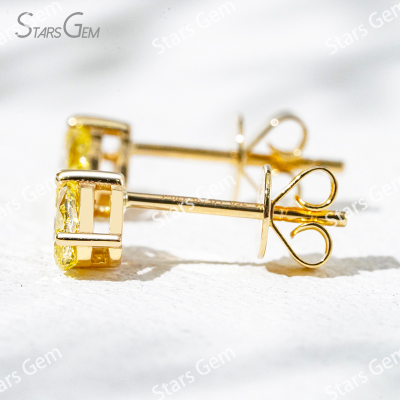 3×4.5mm Pear Cut Yellow Color Lab Grown Diamond Heart Shape Design 18K Yellow Gold Diamond Stud Earrings