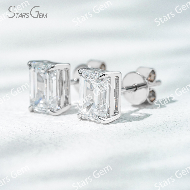 6.6×4.7mm Octagon Emerald Cut Lab Grown Diamond 4 Prongs 18K Gold Diamond Stud Earrings