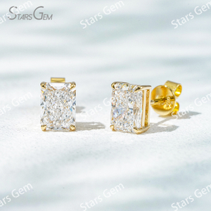 6.9×5mm Radiant Cut Lab Grown Diamond 4 Prongs 18K Gold Diamond Stud Earrings