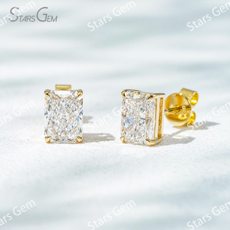 6.9×5mm Radiant Cut Lab Grown Diamond 4 Prongs 18K Gold Diamond Stud Earrings
