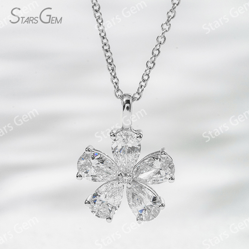 3.5×5.5mm Pear Cut Lab Grown Diamond Petals Shape Design 18K Gold Diamond Pendant Necklace