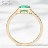 6×6mm Cushion Cut Lab Grown Emerald 18K Gold Pave Engagement Ring