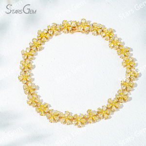 2×3mm Pear Cut Yellow Lab Grown Diamond Petals Shape Design 18K Yellow Gold Tennis Bracelet