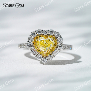 5.38×6.09mm Heart Cut Yellow Lab Grown Diamond 18K White Gold Halo Engagement Ring