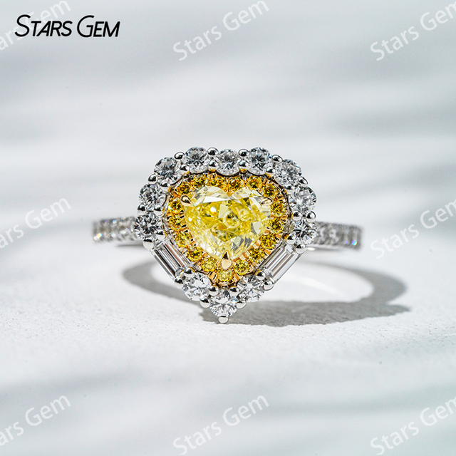 5.38×6.09mm Heart Cut Yellow Lab Grown Diamond 18K White Gold Halo Engagement Ring