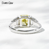 6.4×6.8mm Radiant Cut Yellow Lab Grown Diamond 18K White Gold Three Stone Engagement Ring