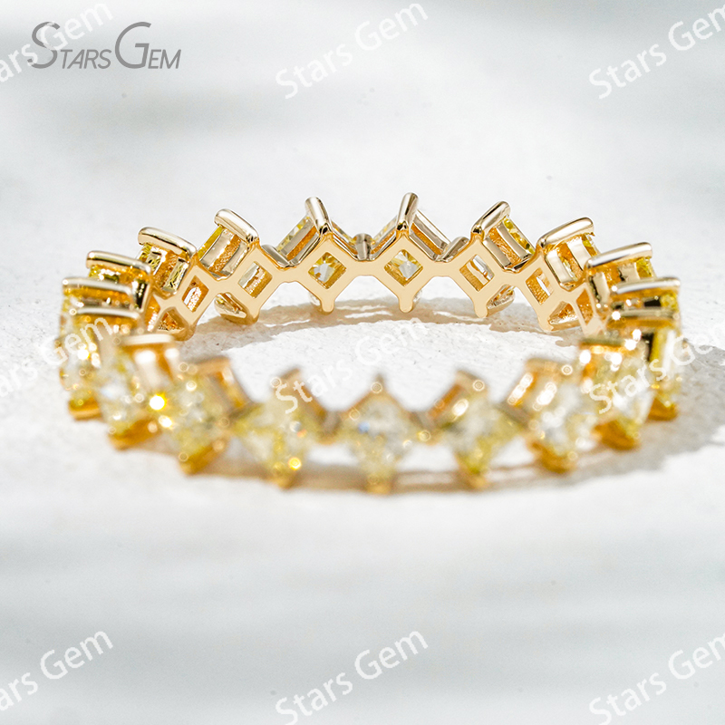 2.3×2.3mm Princess Cut Yellow Lab Grown Diamond 18K Yellow Gold Diamond Eternity Ring