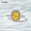 6.8×4.7mm Oval Cut Yellow Lab Grown Diamond 18K White Gold Halo Engagement Ring