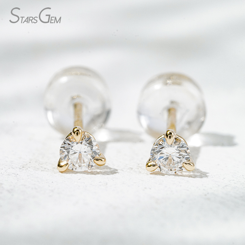 Starsgem 0.1ct & 0.2ct Round Brilliant Cut Lab Grown Diamond 10K Gold Diamond Stud Earrings