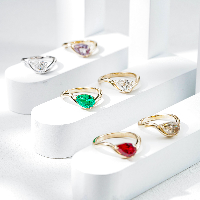 Starsgem Custom Real 9K 10K 14K 18K Solid Gold with 6x9mm 1.0ct Pear Cut Lab Grown Gemstone IGI Lab Diamond Engagemtn Rings