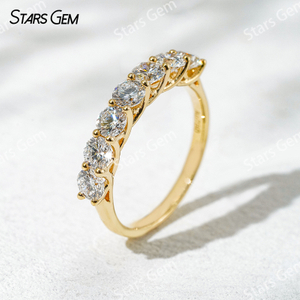 18K Solid Gold Trellis Setting Round Brilliant Cut Seven Stone Eternity Lab Grown Diamond Ring Wedding Band