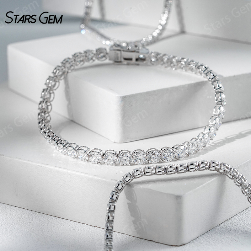 StarsGem 1.4-4.1mm Round Brilliant Cut Lab Grown Diamond 10K Gold Tennis Bracelets