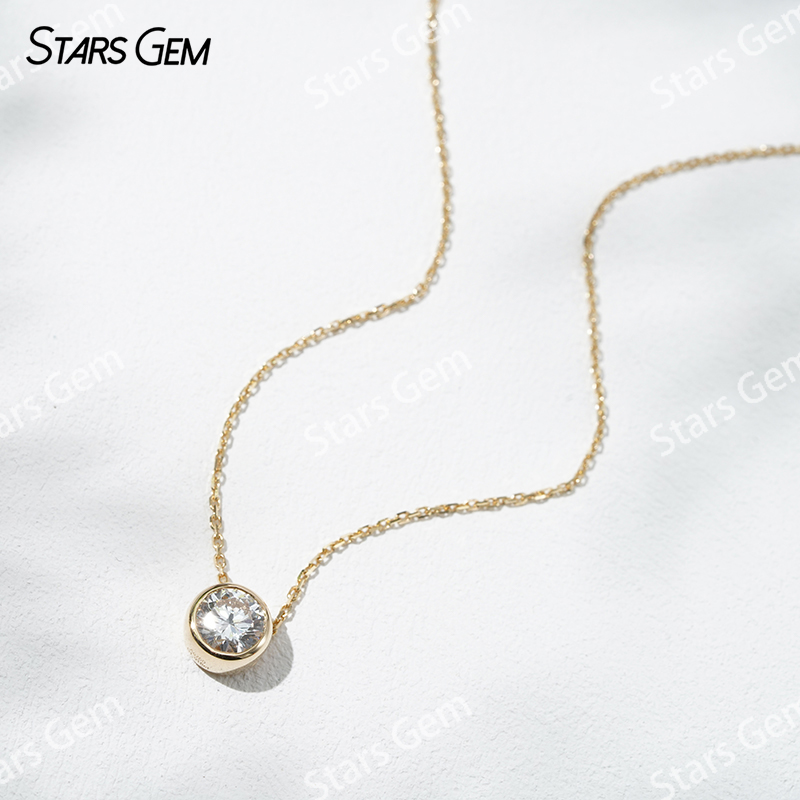 6.43mm Round Brilliant Cut Lab Diamond Bezel Set Pendant 18K Gold Diamond Necklaces