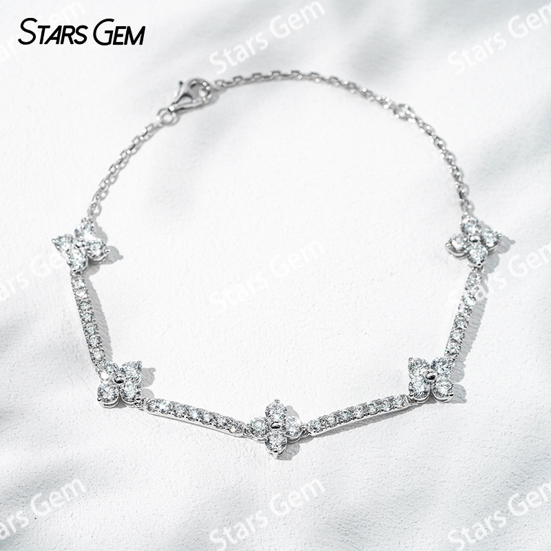 18K Solid Gold Flower Shape 3.2mm Round Brilliant Cut Lab Diamond Bracelet