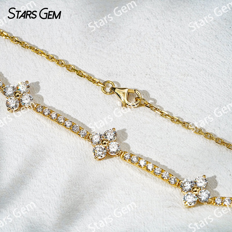 18K Solid Gold Flower Shape 3.2mm Round Brilliant Cut Lab Diamond Bracelet