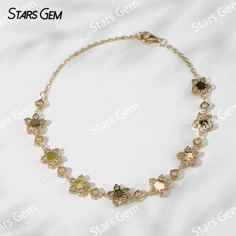 18K Solid Gold Bangles Sakura Flower Shape Lab Grown Diamond Bracelets