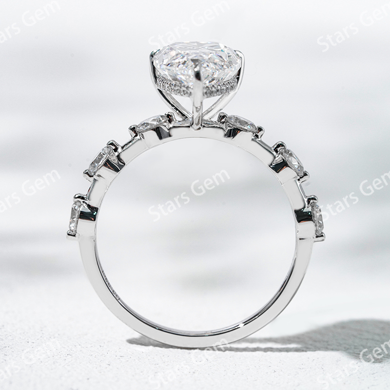 Lab Diamond Rings Starsgem Fine Jewelry 18K White Gold with 3 Carat Pear Cut Lab Grown Diamond Engagement Ring