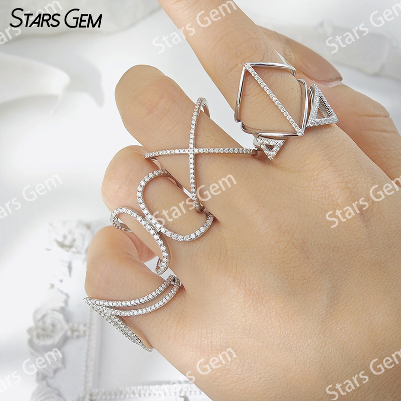 S925 Sterling Silver Round Brilliant Cut Fancy Design Moissanite Ring Eternity ring 