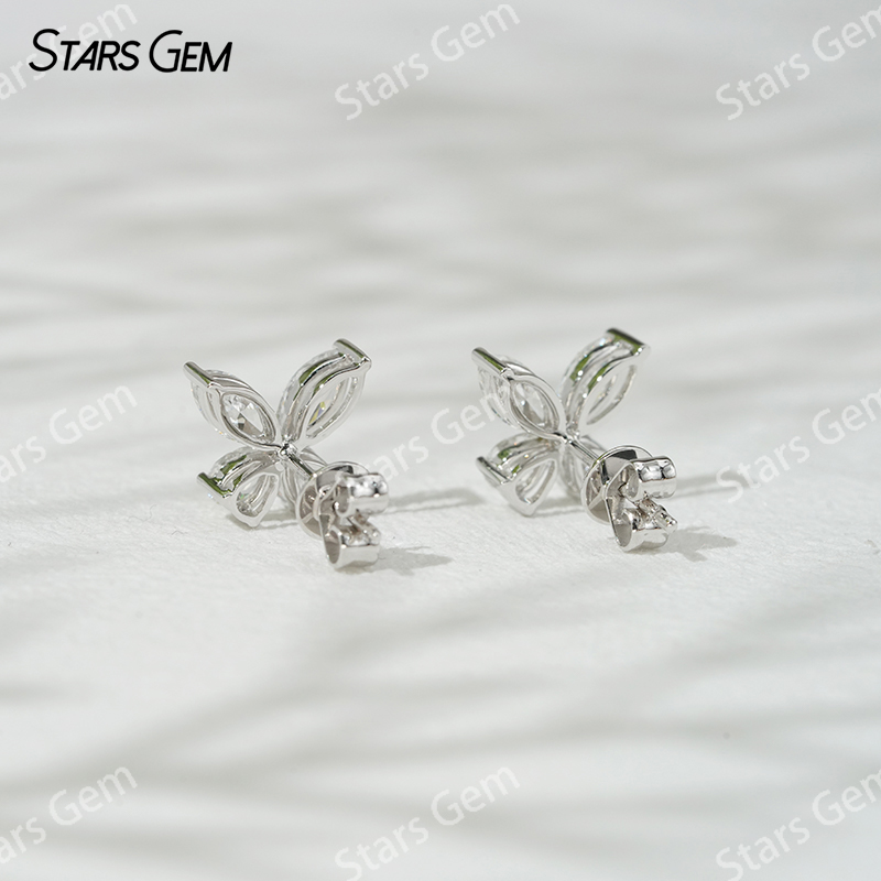 Starsgem 3×6mm Marquise Cut & 3×4mm Pear Cut Lab Grown Diamond Butterfly Shape 18K Gold Diamond Stud Earrings
