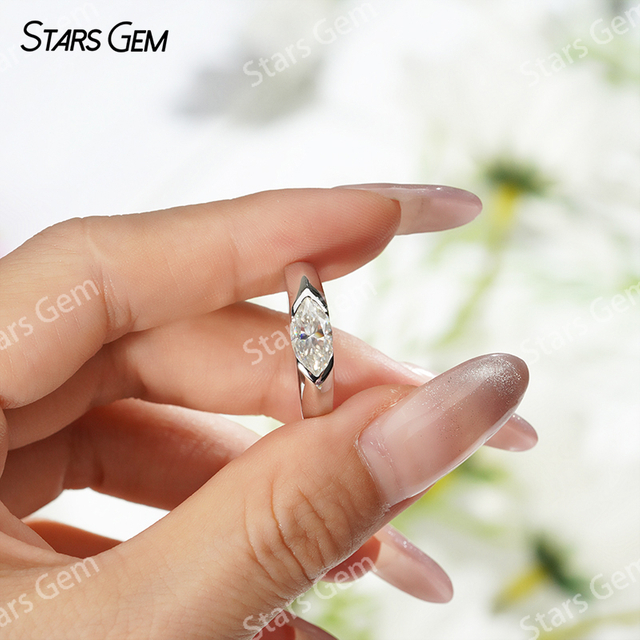 5×10mm Marquise Cut Moissanite S925 Sterling Silver Solitaire Engagement Ring
