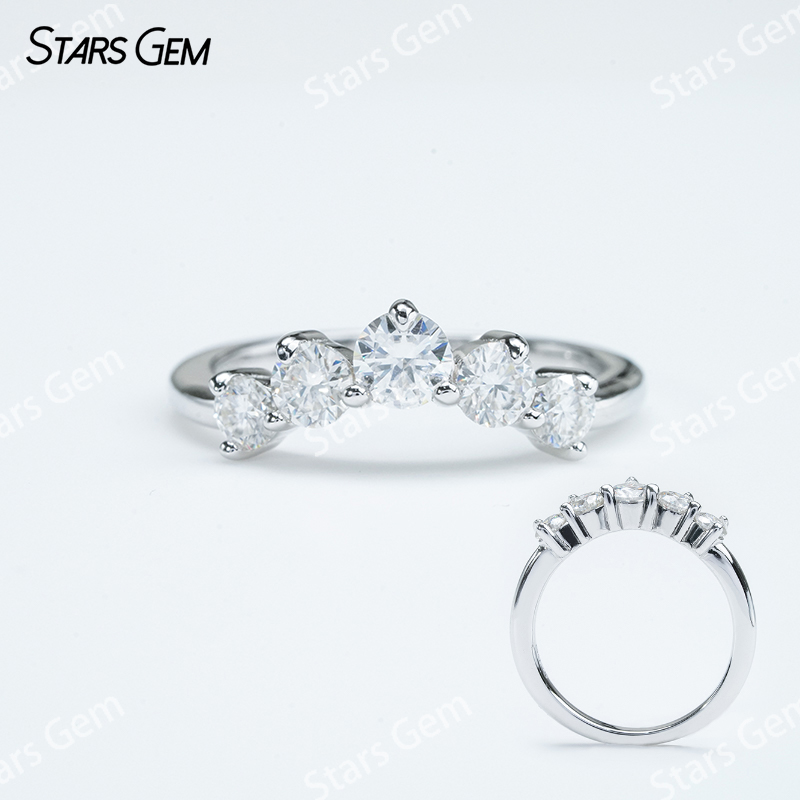 4mm Round Brilliant Cut Moissanite S925 Sterling Silver Five Stone Diamond Ring
