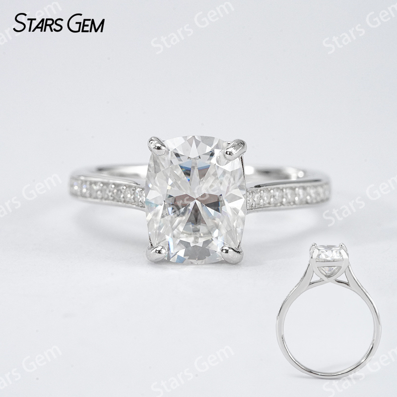 7×9mm Cushion Cut Moissanite S925 Sterling Silver Pave Engagement Ring