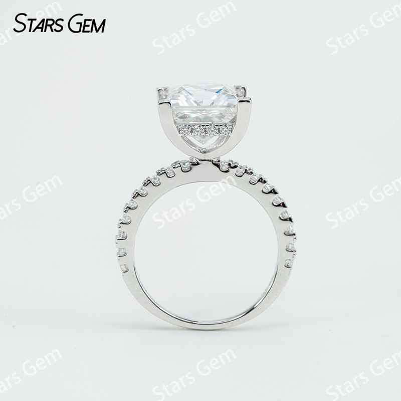 9.5×9.5mm Princess Cut Moissanite S925 Sterling Silver Pave Engagement Ring