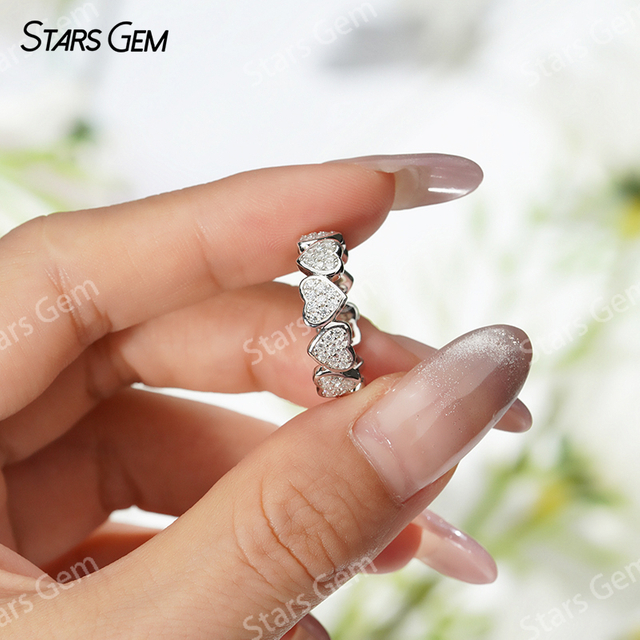 1mm Round Brilliant Cut Moissanite S925 Sterling Silver Heart Shape Design Diamond Eternity Ring