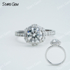 7.5mm Round Brilliant Cut Moissanite S925 Sterling Silver Hexagonal Shape Design Halo Engagement Ring