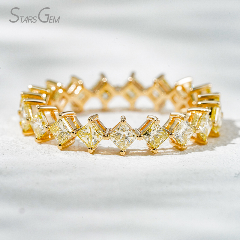 2.3×2.3mm Princess Cut Yellow Lab Grown Diamond 18K Yellow Gold Diamond Eternity Ring