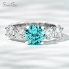 8mm Round Brilliant Cut Lab Grown Paraiba Sapphire With Side Moissanite 14K White Gold Engagement Ring