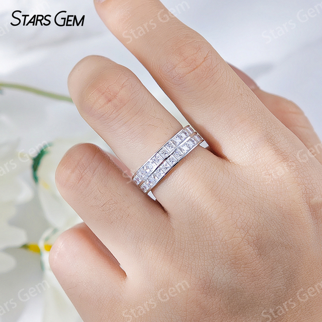 2×2mm Princess Cut Moissanite S925 Sterling Silver Diamond Eternity Rings