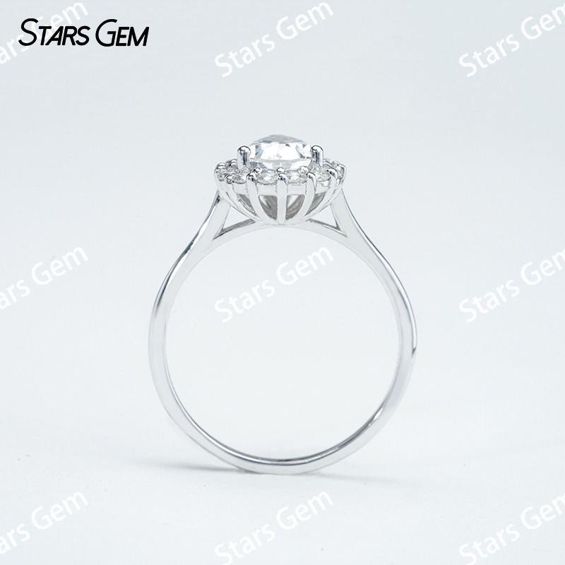 6×9mm Pear Cut Moissanite S925 Sterling Silver Halo Engagement Ring