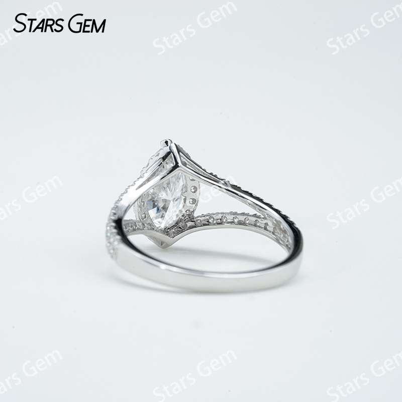 5×10mm Marquise Cut Moissanite S925 Sterling Silver Halo Engagement Ring