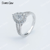5×8mm Pear Cut Moissanite S925 Sterling Silver Halo Engagement Ring