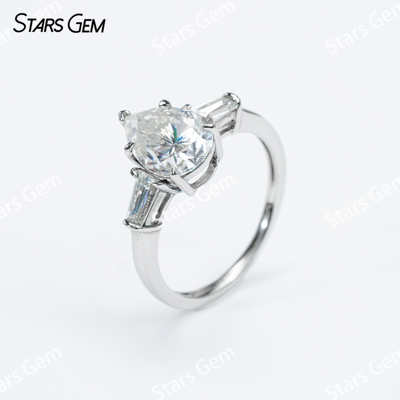 7×​9mm Pear Cut Moissanite S925 Sterling Silver Three Stone Engagement Ring