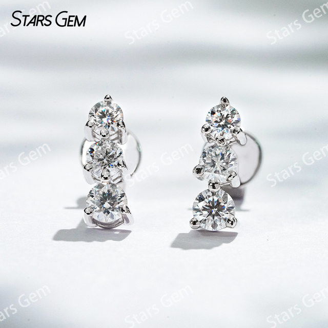 2.5mm & 2.75mm & 3mm Round Brilliant Cut Moissanite S925 Sterling Silver Diamond Stud Earrings