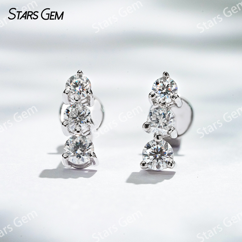 2.5mm & 2.75mm & 3mm Round Brilliant Cut Moissanite S925 Sterling Silver Diamond Stud Earrings