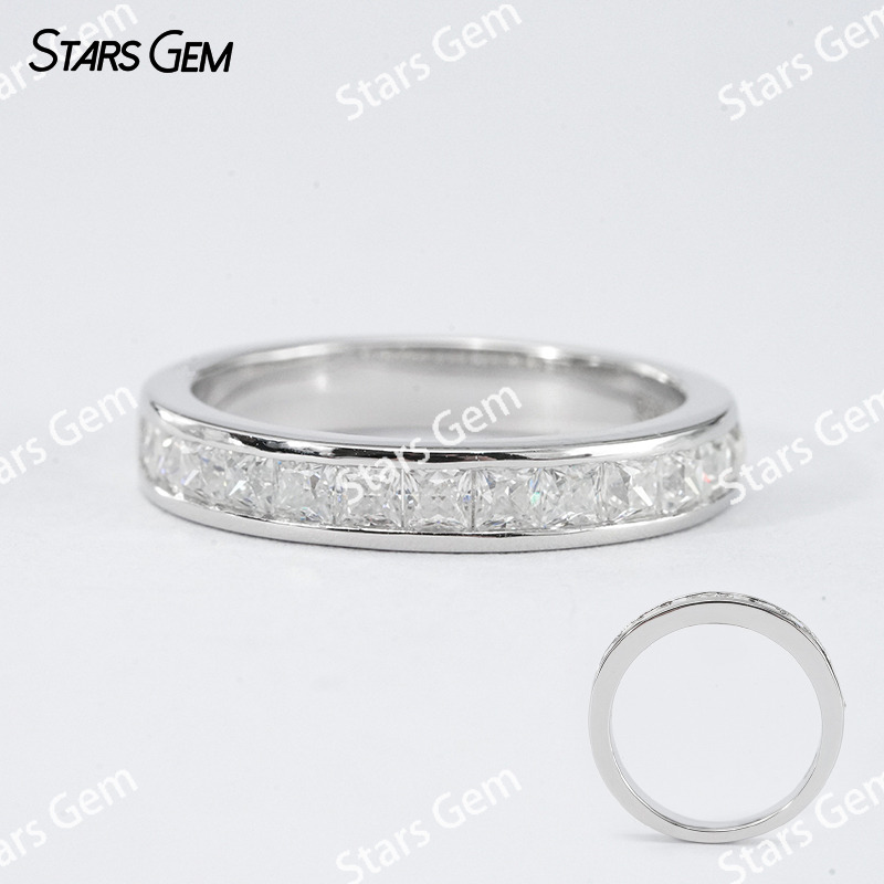 2×2mm Princess Cut Moissanite S925 Sterling Silver Diamond Eternity Ring