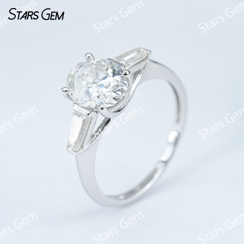7×9mm Oval Cut Moissanite S925 Sterling Silver Three Stone Engagement Ring