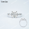 6×8mm Radiant Cut Moissanite 4 Prongs S925 Sterling Silver Three Stone Engagement Ring