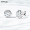 5mm & 6.5mm Round Brilliant Cut Moissanite Bezel Set S925 Sterling Silver Diamond Stud Earrings