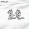 5×5mm Heart Cut & 3×5mm Pear Cut Lab Grown Diamond Butterfly Shape Design 18K White Gold Diamond Stud Earrings