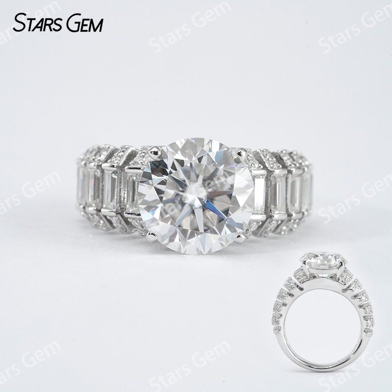 11mm Round Brilliant Cut Moissanite S925 Sterling Silver Pave Engagement Ring